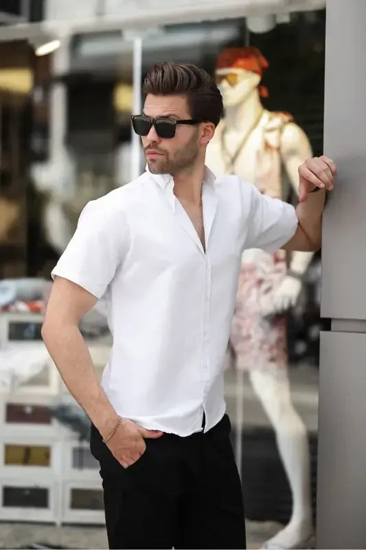 Short Sleeve Classic Shirt-WHITE - 3