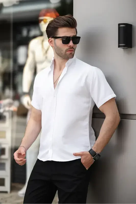 Short Sleeve Classic Shirt-WHITE - 4