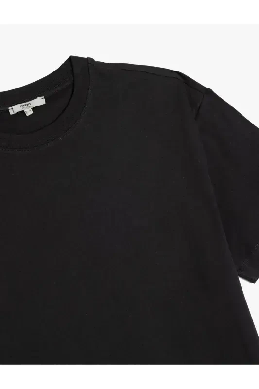 Short Sleeve Cotton Crew Neck Basic Oversize Tee - 3