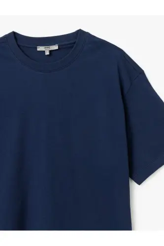 Short Sleeve Cotton Crew Neck Basic Oversize Tee - 3