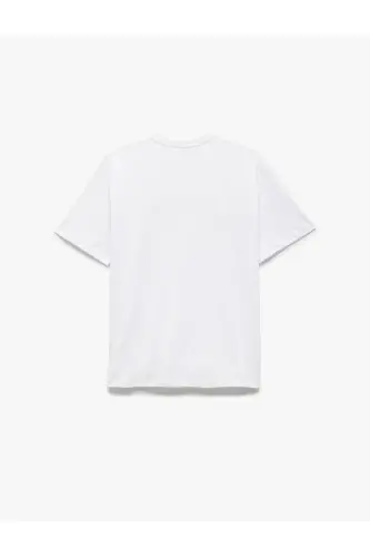 Short Sleeve Cotton Crew Neck White Women's T-shirt - KOTON (1)