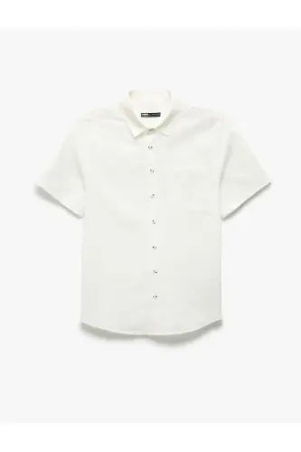 Short Sleeve Cotton Pocket Detail Slim Fit Shirt-Ecr - 3