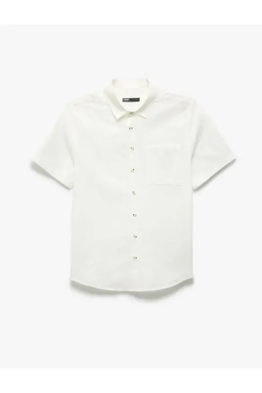 Short Sleeve Cotton Pocket Detail Slim Fit Shirt-Ecr - 3