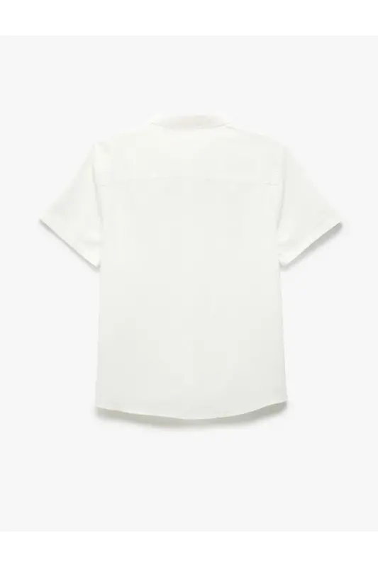 Short Sleeve Cotton Pocket Detail Slim Fit Shirt-Ecr - 4