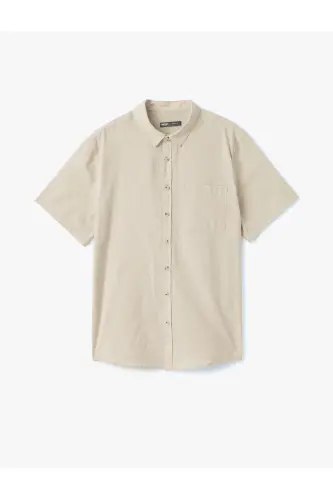 Short Sleeve Cotton Pocket Detail Slim Fit Shirt-Gray - 3