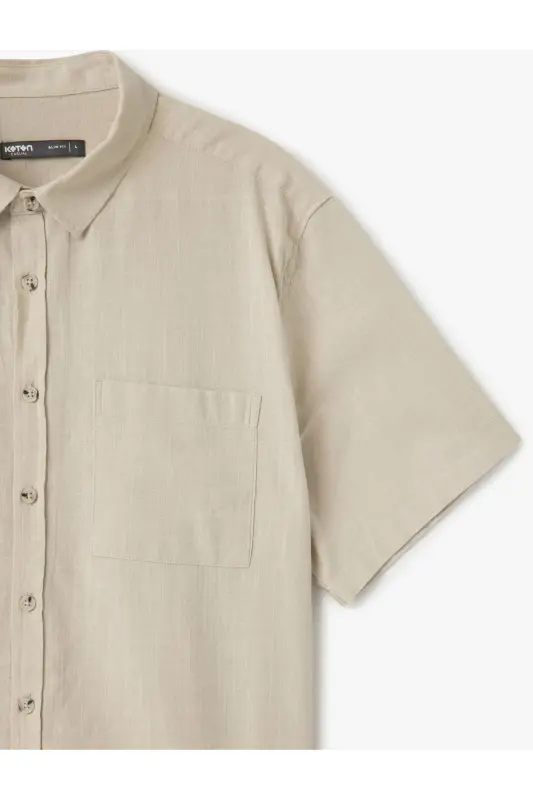 Short Sleeve Cotton Pocket Detail Slim Fit Shirt-Gray - 6