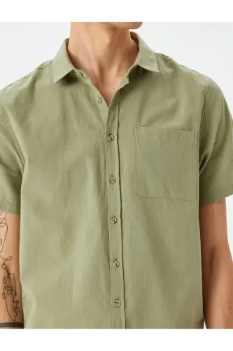 Short Sleeve Cotton Pocket Detail Slim Fit Shirt-Green - 5