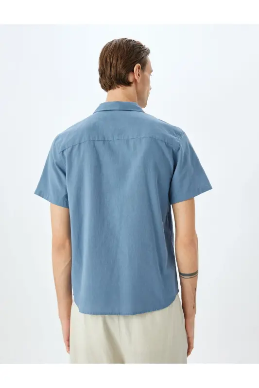 Short Sleeve Cotton Pocket Detail Slim Fit Shirt-Light - 4