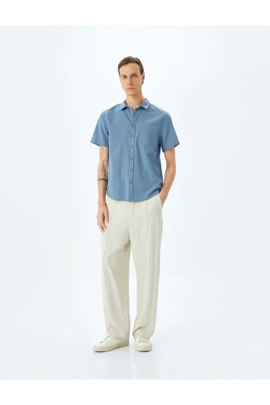 Short Sleeve Cotton Pocket Detail Slim Fit Shirt-Light - 2