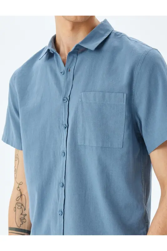 Short Sleeve Cotton Pocket Detail Slim Fit Shirt-Light - 5