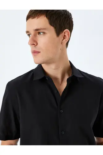 Short Sleeve Cotton Regular Fit Black Men's Shirt 