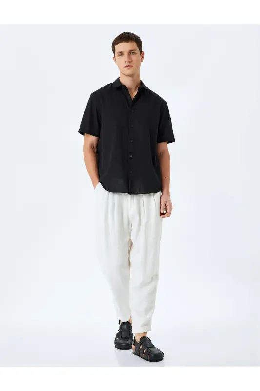 Short Sleeve Cotton Regular Fit Black Men's Shirt - 2