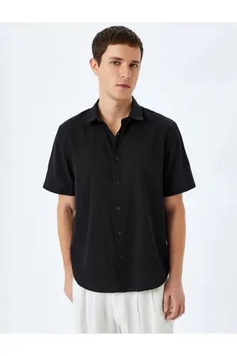 Short Sleeve Cotton Regular Fit Black Men's Shirt - 3