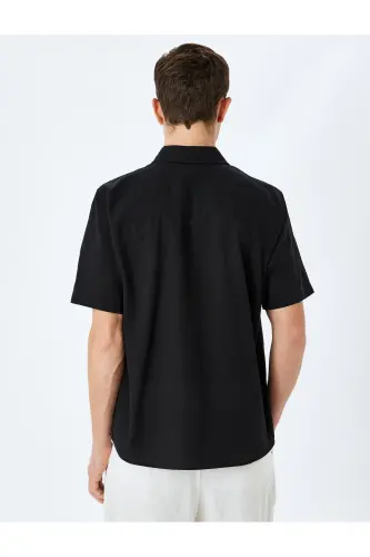 Short Sleeve Cotton Regular Fit Black Men's Shirt - 4