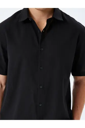 Short Sleeve Cotton Regular Fit Black Men's Shirt - 5