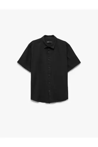 Short Sleeve Cotton Regular Fit Black Men's Shirt - 6