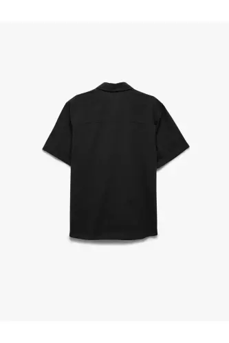 Short Sleeve Cotton Regular Fit Black Men's Shirt - 7