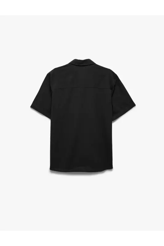 Short Sleeve Cotton Regular Fit Black Men's Shirt - 7