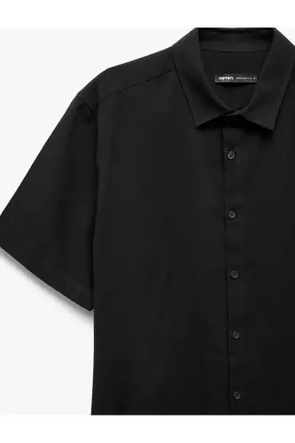 Short Sleeve Cotton Regular Fit Black Men's Shirt - 8