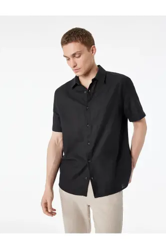 Short Sleeve Cotton Regular Fit Black Men's Shirt 