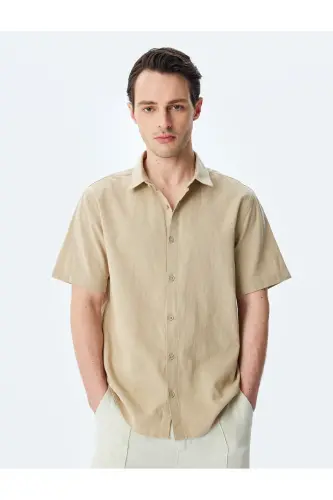 Short Sleeve Cotton Regular Fit Classic Shirt-BEIGE - 3