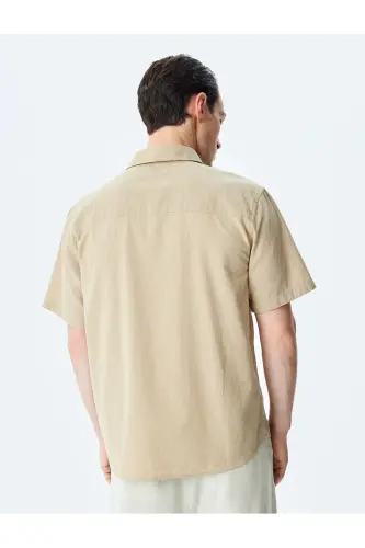 Short Sleeve Cotton Regular Fit Classic Shirt-BEIGE - 4