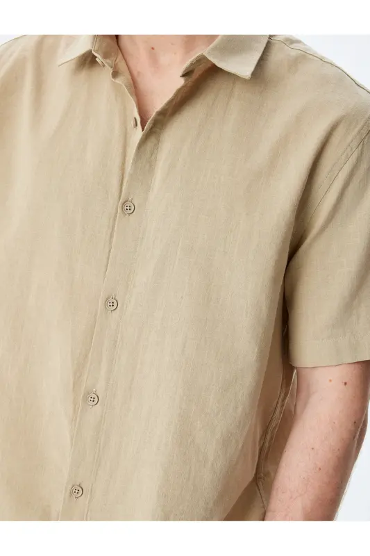 Short Sleeve Cotton Regular Fit Classic Shirt-BEIGE - 5