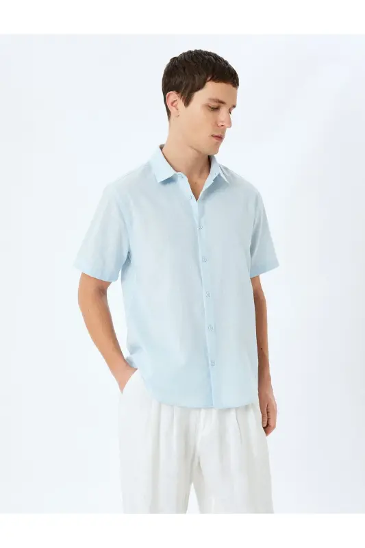 Short Sleeve Cotton Regular Fit Classic Shirt-Blue - 1