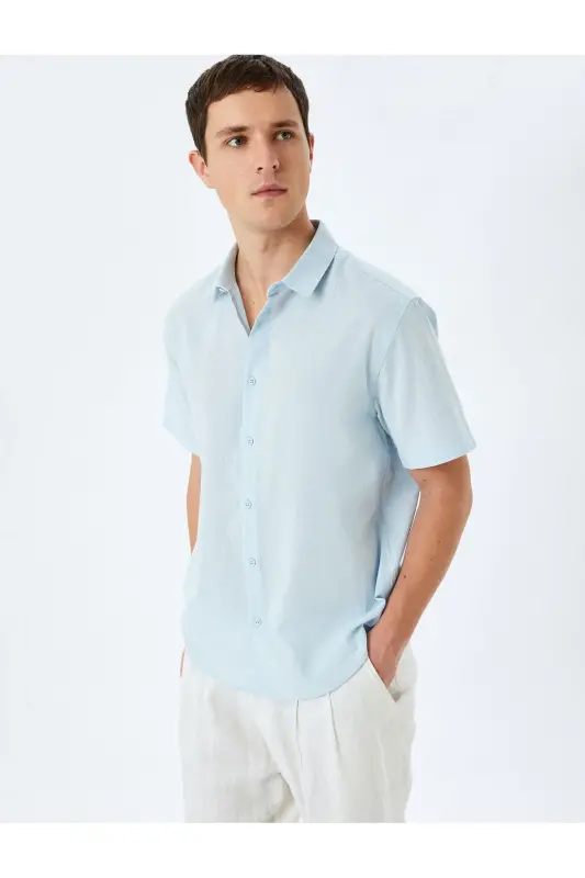 Short Sleeve Cotton Regular Fit Classic Shirt-Blue - 2