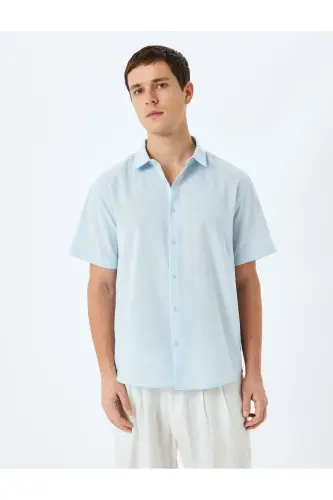 Short Sleeve Cotton Regular Fit Classic Shirt-Blue - 3