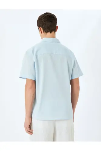 Short Sleeve Cotton Regular Fit Classic Shirt-Blue - 4