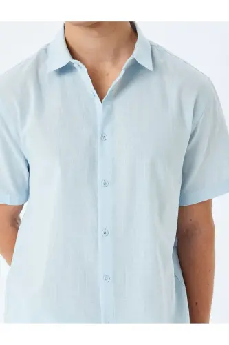 Short Sleeve Cotton Regular Fit Classic Shirt-Blue - 5