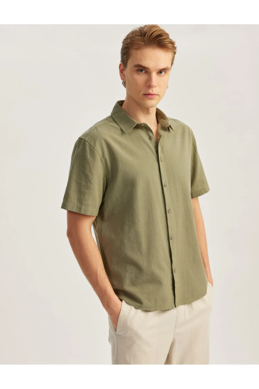 Short Sleeve Cotton Regular Fit Classic Shirt-Khaki - KOTON