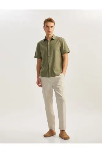 Short Sleeve Cotton Regular Fit Classic Shirt-Khaki - KOTON (1)