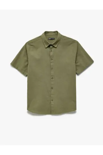 Short Sleeve Cotton Regular Fit Classic Shirt-Khaki - 3