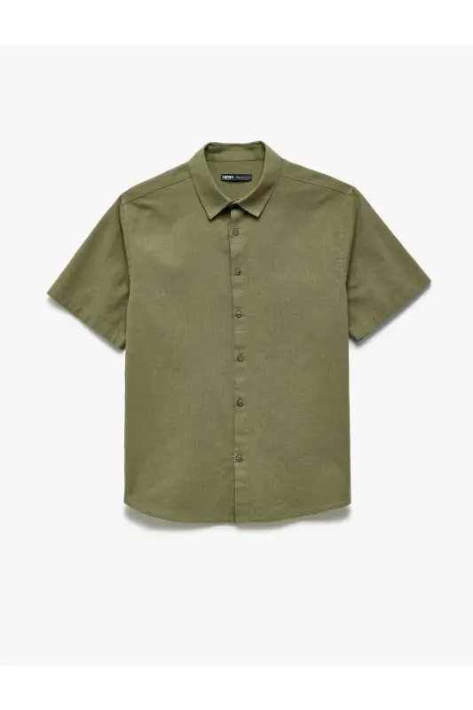 Short Sleeve Cotton Regular Fit Classic Shirt-Khaki - 3