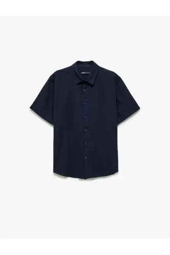 Short Sleeve Cotton Regular Fit Classic Shirt-Navy - 3