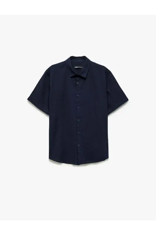 Short Sleeve Cotton Regular Fit Classic Shirt-Navy - 3