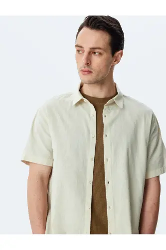 Short Sleeve Cotton Regular Fit Ecru Men's Shirt 5 