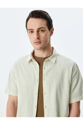 Short Sleeve Cotton Regular Fit Ecru Men's Shirt 5 - KOTON (1)