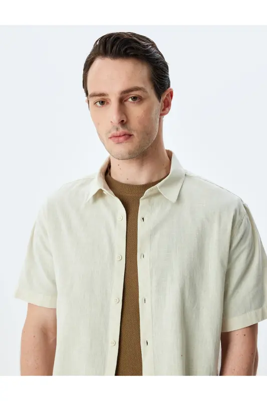 Short Sleeve Cotton Regular Fit Ecru Men's Shirt 5 - 2