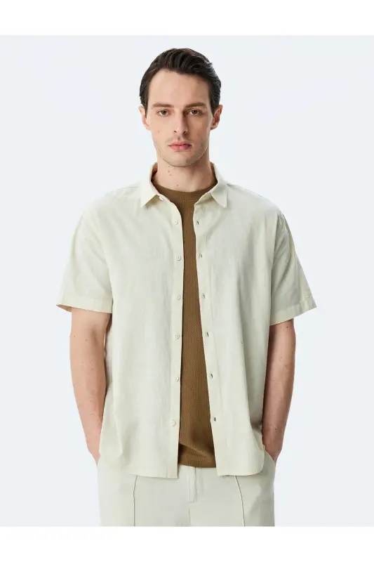 Short Sleeve Cotton Regular Fit Ecru Men's Shirt 5 - 3