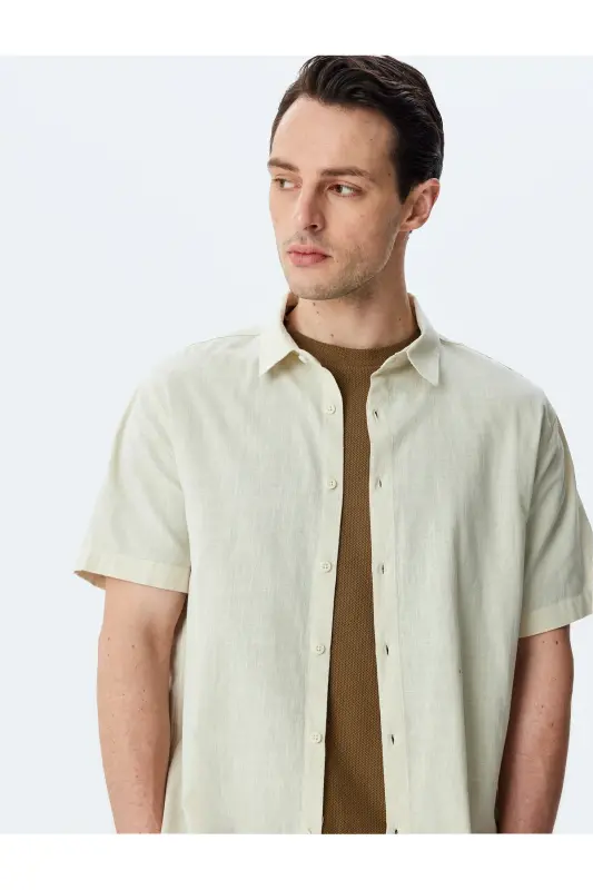 Short Sleeve Cotton Regular Fit Ecru Men's Shirt 5 - 1