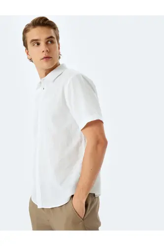 Short Sleeve Cotton Regular Fit White Men's Shirt 