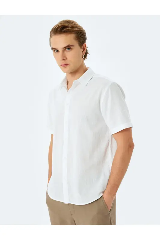 Short Sleeve Cotton Regular Fit White Men's Shirt - 3