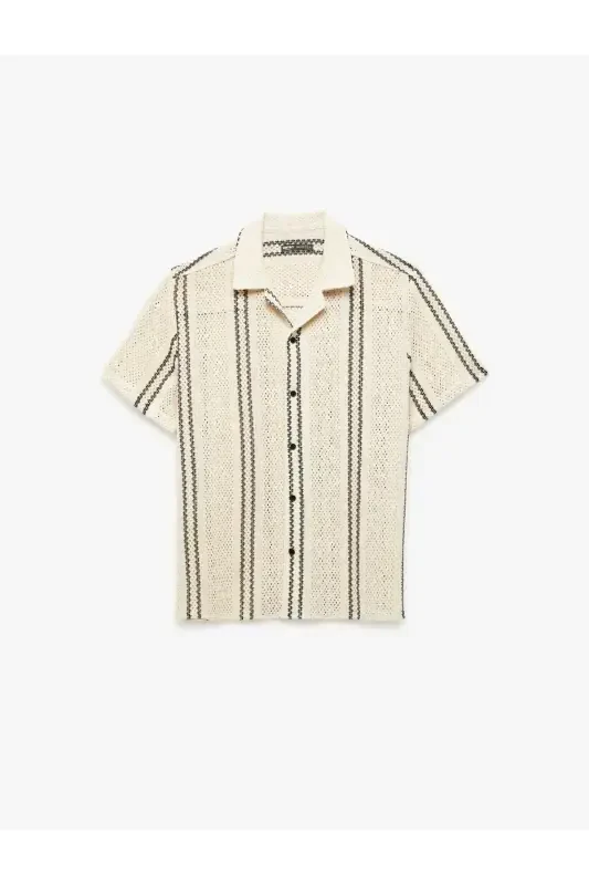 Short Sleeve Cotton Textured Regular Fit Camp Collar - 1