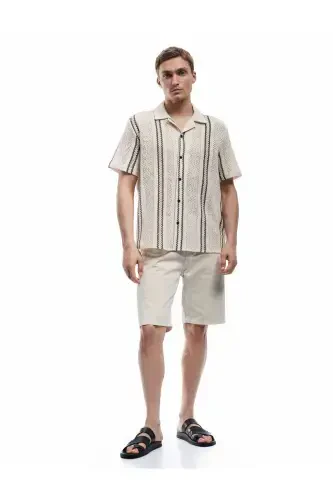 Short Sleeve Cotton Textured Regular Fit Camp Collar - KOTON (1)