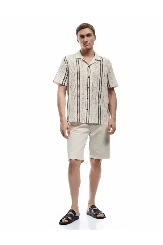 Short Sleeve Cotton Textured Regular Fit Camp Collar - 2