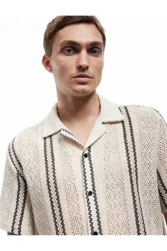 Short Sleeve Cotton Textured Regular Fit Camp Collar - 3