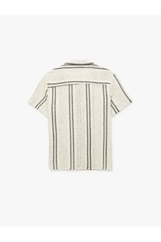 Short Sleeve Cotton Textured Regular Fit Camp Collar - 5